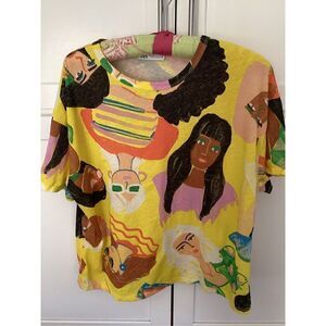Zara Sz M Allover Face Print 100% Cotton Tee Stretch